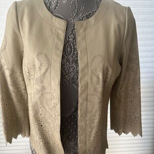 Tory Burch Beige Laser Cut Leather Jacket